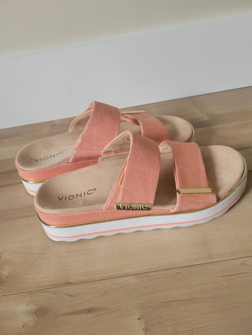 Vionic Women's Brandie Slide Roze Pink Linen Metallic Sandal Size 10 - Picture 2 of 8